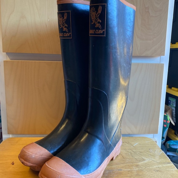 Eagle Claw Mens Black Rubber Steel Shank Rain Boots Waterproof Size 7 - Picture 4 of 9